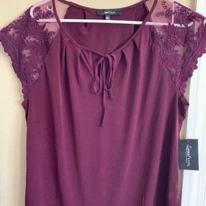Sweet Rain Lace Shouldered Burgundy Blouse NWT